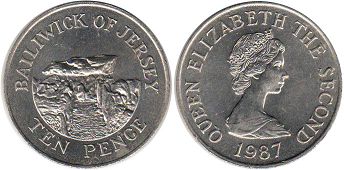 монета Джерси 10 пенсов 1987