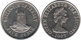 монета Джерси 5 пенсов 1985