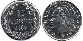 монета Либерия 25 центов 2000