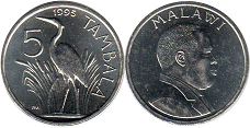 монета Малави 5 тамбала 1995 