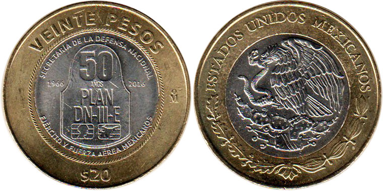 Мексика монета 20 песо 2016 Plan DN-III-E