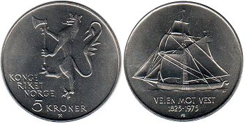 монета Норвегия 5 крон 1975