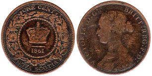 монета Новая Шотландия 1 цент 1861