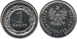 монета Польша 1 злотый 2017