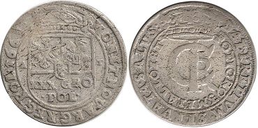 монета Польша тымф 1664