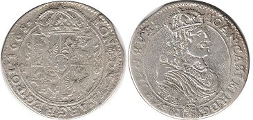 монета Польша орт 1668
