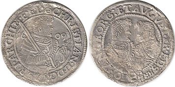 монета Саксония 1/4 талера 1609