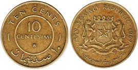 монета Сомали 10 сентесими 1967