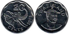 монета Свазиленд 20 центов 2015