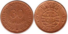 монета Тимор 30 сентаво 1958