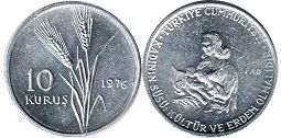 монета Турция 10 курушей 1976