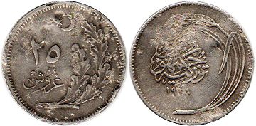 монета Турция 25 куруш 1928