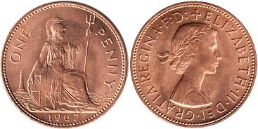 монета Великобритания 1 пенни 1967