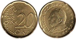 монета Ватикан 20 евро центов 2005