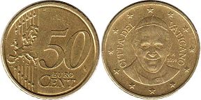монета Ватикан 50 евро центов 2014