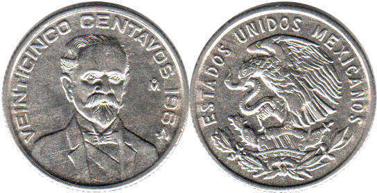 Мексика монета 25 сентаво 1966
