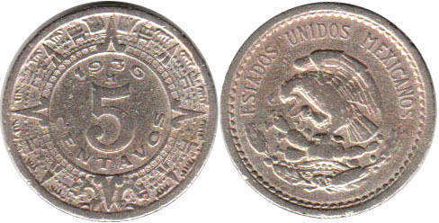 Мексика монета 5 сентаво 1936