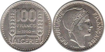 монета Алжир 100 франков 1950