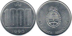 монета Аргентина 1000 аустралей 1990