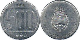 монета Аргентина 500 аустралей 1990