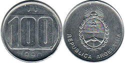 монета Аргентина 100 аустралей 1990