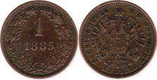 монета Австрийская Империя 1 крейцер 1885