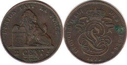 монета Бельгия 2 сантима 1873