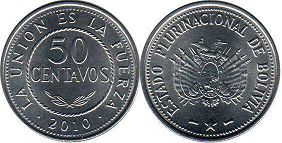 монета Боливия 50 сентаво 2010