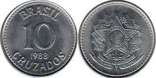 монета Бразилия 10 крузадо 1988