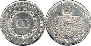монета Бразилия 500 рейс 1860