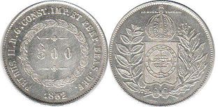монета Бразилия 500 рейс 1852