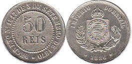 монета Бразилия 50 рейс 1886