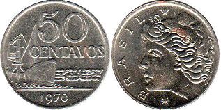 монета Бразилия 50 сентаво 1970