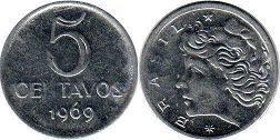 монета Бразилия 5 сентаво 1969