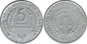 монета Бурунди 5 франков 1968