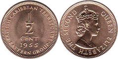 монета Британские Карибcкие Территории 1/2 цента 1955