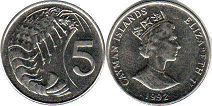 монета Каймановы Острова 5 центов 1992