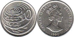 монета Каймановы Острова 10 центов 1990
