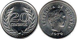 монета Колумбия 20 сентаво 1979