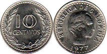 монета Колумбия 10 сентаво 1977