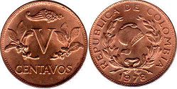монета Колумбия 5 сентаво 1978