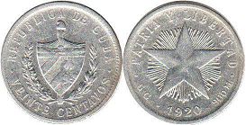 монета Куба 20 сентаво 1920