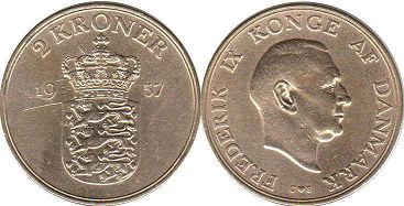 монета Дания 2 кроны 1957