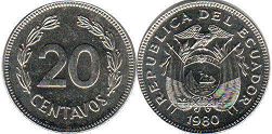 монета Эквадор 20 сентаво 1980