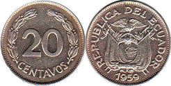 монета Эквадор 20 сентаво 1959