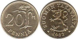 монета Финляндия 20 пенни 1982