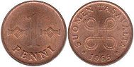 монета Финляндия 1 пенни 1965