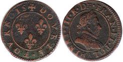 монета Франция двойной денье 1577