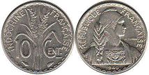 монета Французский Индокитай 10 центов 1940