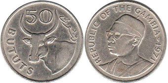 монета Гамбия 50 бутутов 1971